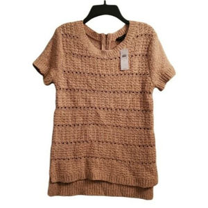 Ann Taylor Sweater Top Women's Size S Blush Pink 1/4 Zip Back Short Sleeve NWT